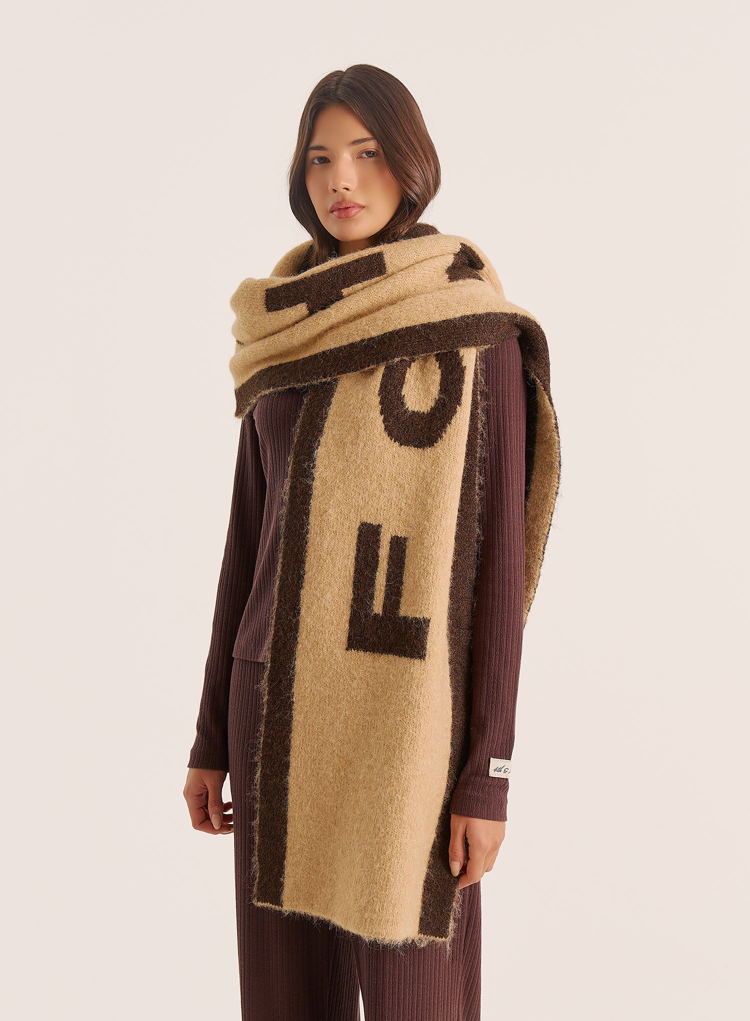 Beige Knit Fourth Branded Scarf